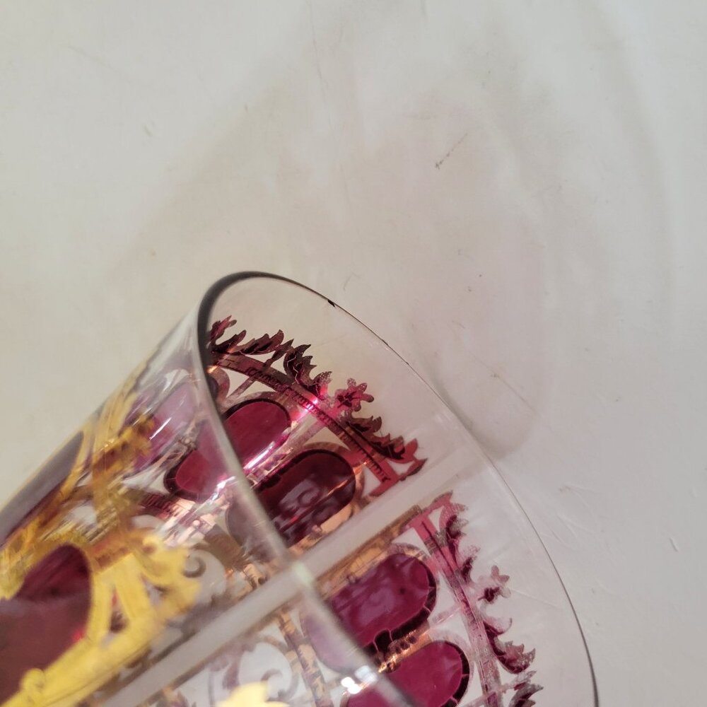 Culver MCM Azure Gold and Cranberry Collins Glasses Set of Six Plus Extra - Picture 8 of 10
